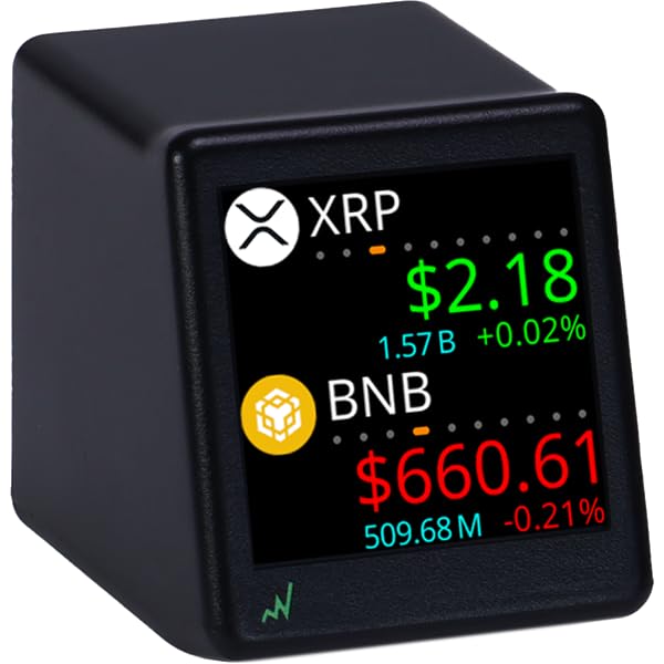 CryptoTicr Bitcoin Ticker - Real-Time Crypto Price Display (1.54" Diagonal) for Top 1,000 Coins Like Bitcoin, Ethereum, Dogecoin, and 997 more. Compact Size, Ideal for Desk or Nightstand. Uses Wi-Fi.