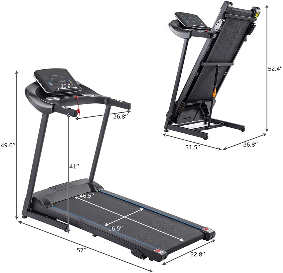 Easy Folding Electric Motorized Treadmill with Audio Speakers, Max. 10 MPH and Incline, for Home Or Office Use