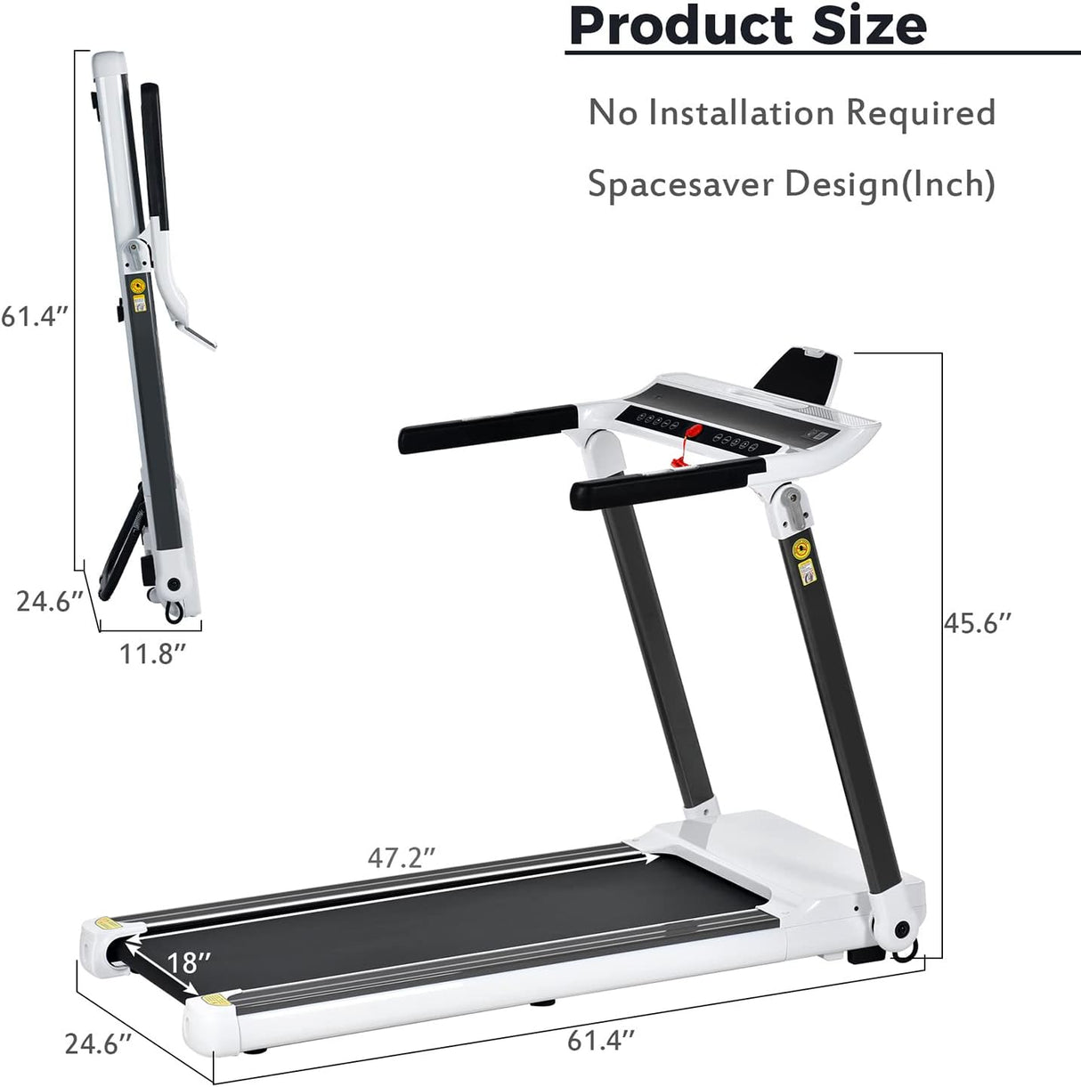 Folding Treadmill for Home Compact Electric Walking Running Machine 3.5HP Medium Runners Exercise Equipment, Built-in 12 Programs, Low Noise, Weight Capacity: 330LBS