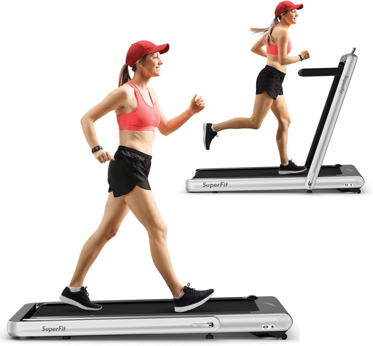 GYMAX Under Desk Folding Treadmill, 4.75HP 2 in 1 Running Walking Machine with Heart Rate Control, APP Control, LED Touch Screen and Remote, Luxury Treadmill for Home/Gym