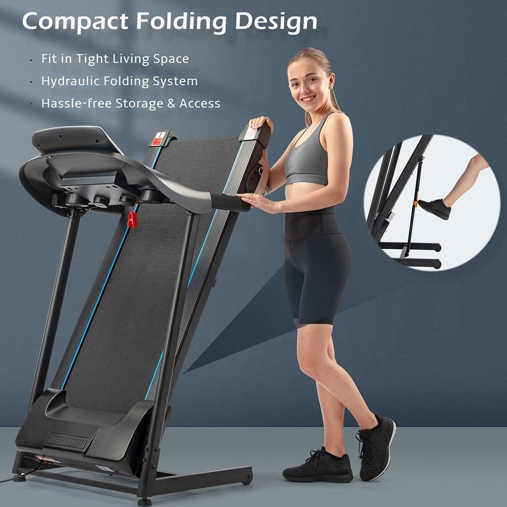 Easy Folding Electric Motorized Treadmill with Audio Speakers, Max. 10 MPH and Incline, for Home Or Office Use