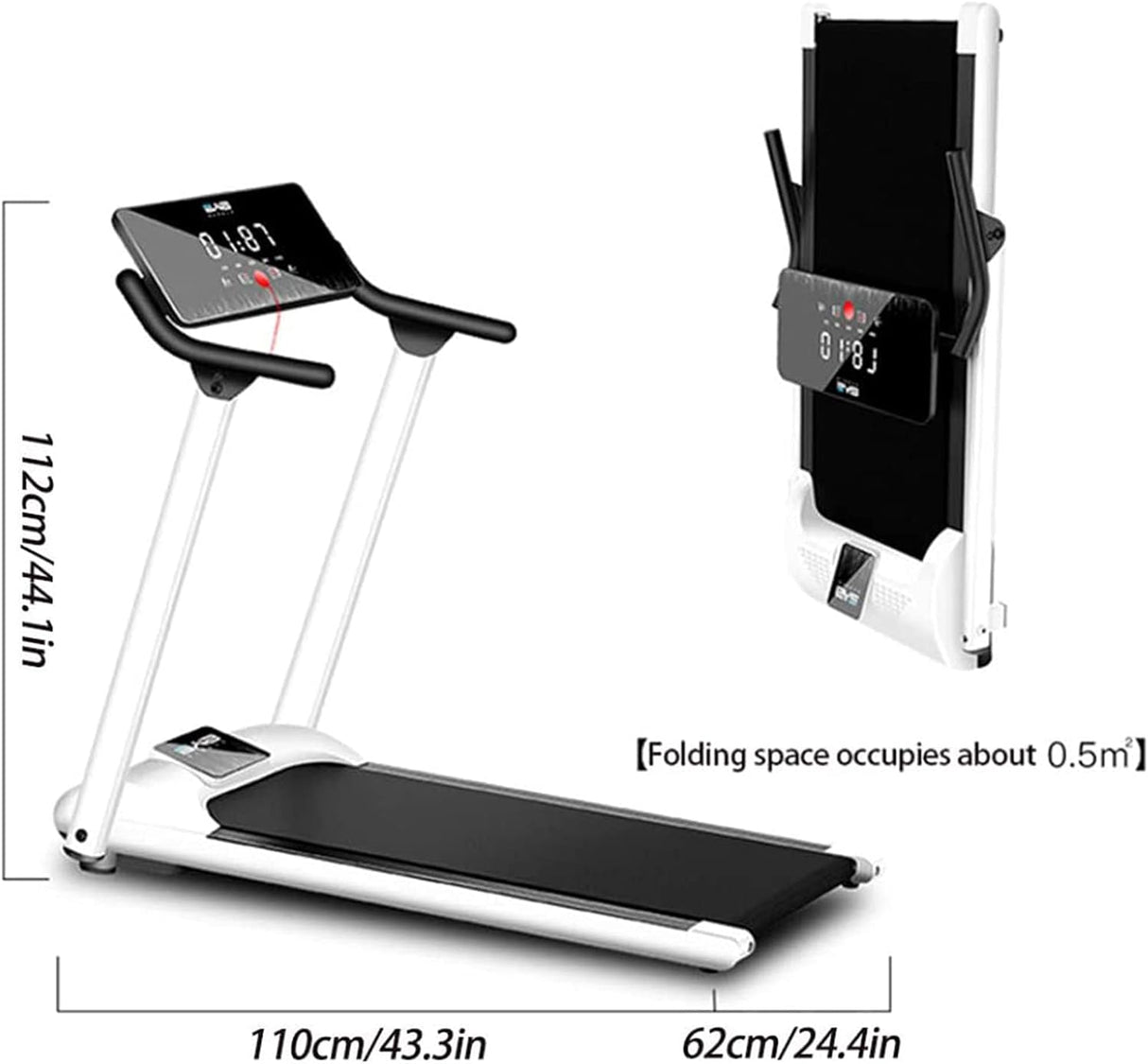 ZYQDRZ Folding Electric Treadmill, Load 200Kg, Multi-Kinetic Energy Silent Treadmill, Remote Control, Fitness Equipment, Very Suitable for Home/Office,White