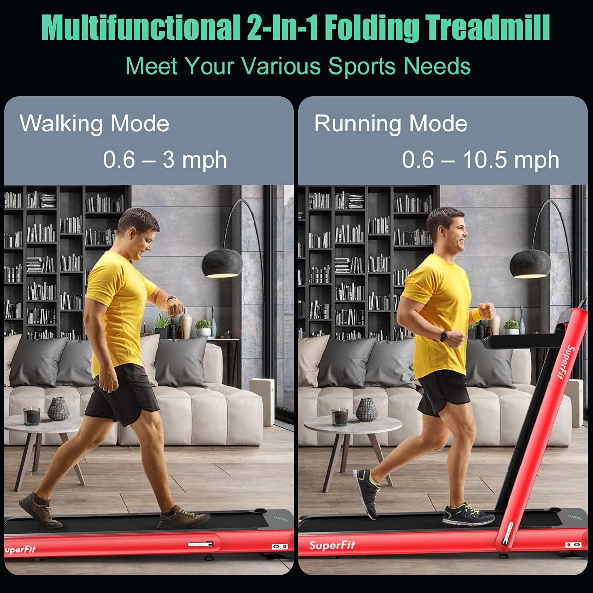 GYMAX Under Desk Folding Treadmill, 4.75HP 2 in 1 Running Walking Machine with Heart Rate Control, APP Control, LED Touch Screen and Remote, Luxury Treadmill for Home/Gym
