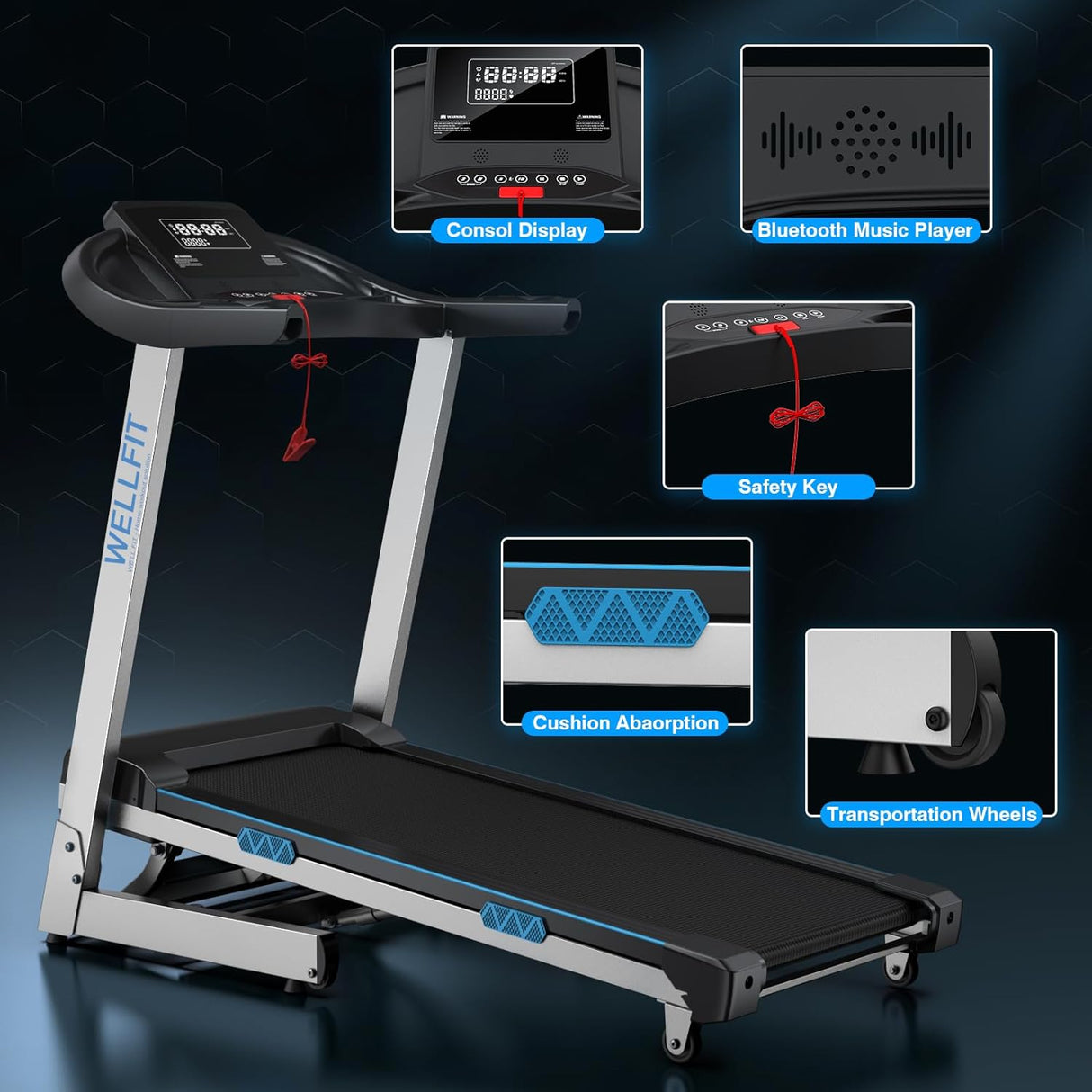 15 Incline Treadmills 350lb Weight Capacity 3.5 HP, Foldable Smart Treadmill Work with ZWIFT KINOMAP WELLFIT, 95% Assembled|Heart Rate Monitor|Music Player|Online Coaching, Upgraded Treadmill for Home