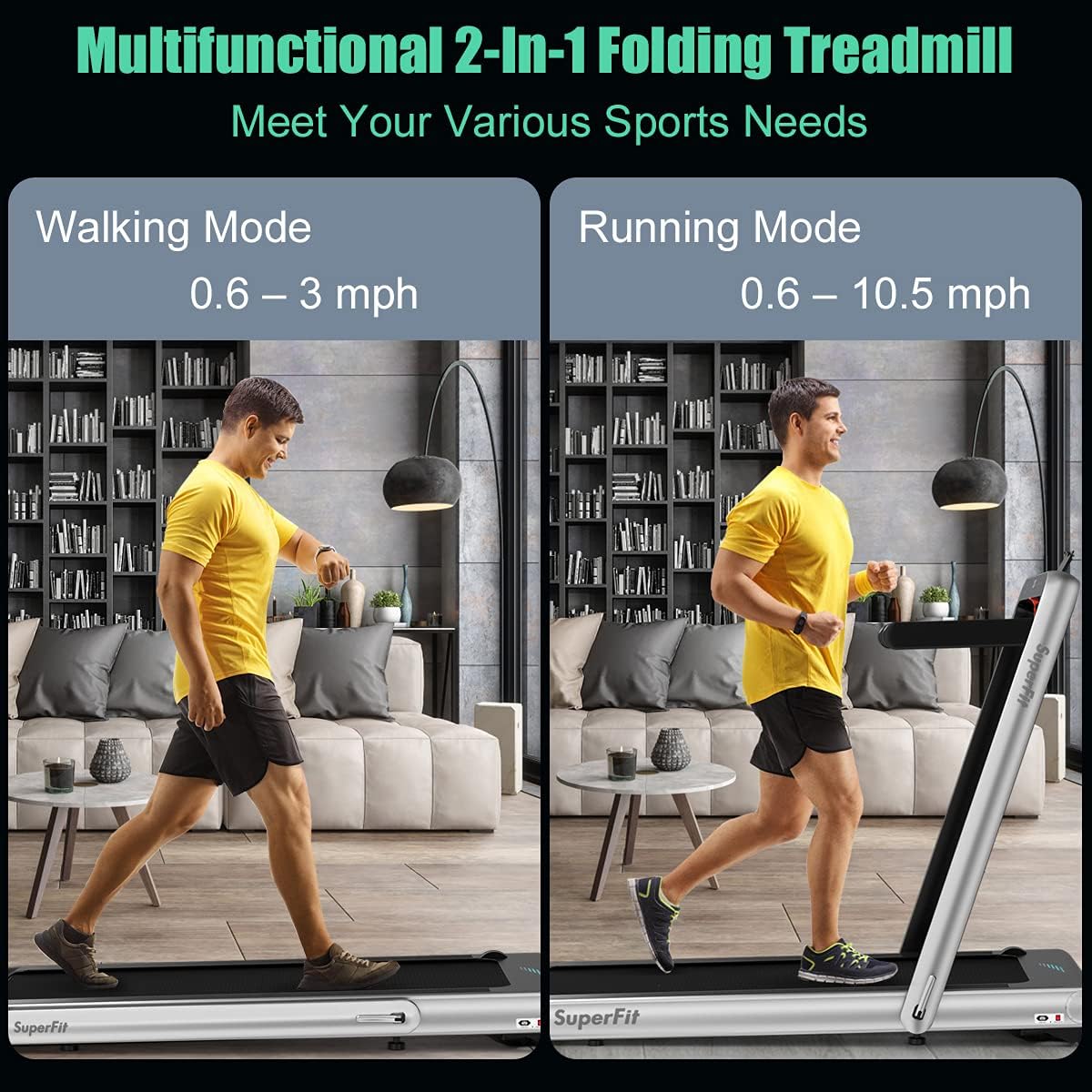 GYMAX Under Desk Folding Treadmill, 4.75HP 2 in 1 Running Walking Machine with Heart Rate Control, APP Control, LED Touch Screen and Remote, Luxury Treadmill for Home/Gym