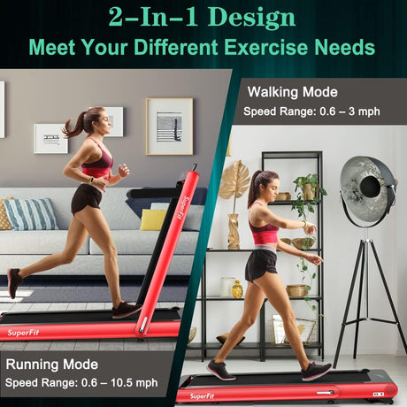 Goplus 2 in 1 Folding Treadmill, 4.75HP Superfit Under Desk Electric Treadmill with APP Control, LED Touch Screen, Blue Tooth Speaker, Remote Control, Walking Jogging for Home Office