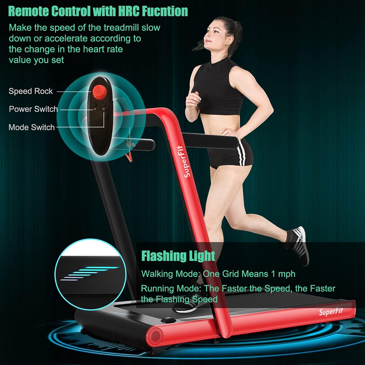 GYMAX Under Desk Folding Treadmill, 4.75HP 2 in 1 Running Walking Machine with Heart Rate Control, APP Control, LED Touch Screen and Remote, Luxury Treadmill for Home/Gym