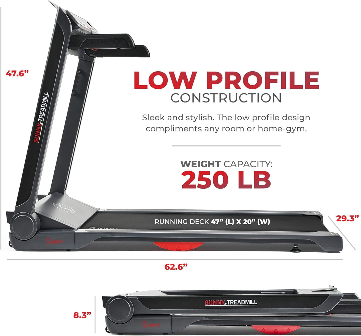 Sunny Health & Fitness Strider Foldable Treadmill, 20-Inch Wide Running Belt, Customizable Workout Programs, Pulse Sensors with Optional Exclusive SunnyFit App and Enhanced Bluetooth Connectivity