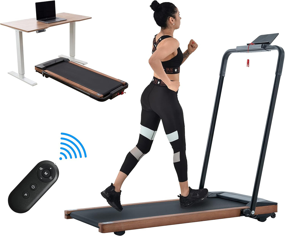Modern HP-P12ABK Electric Treadmill, Folding Treadmill, LCD Display Screen and mat Holder; Home Office Gym Stand, 2.25HP Electric, Wood Electric Treadmill with Remote Control, Walking Machine