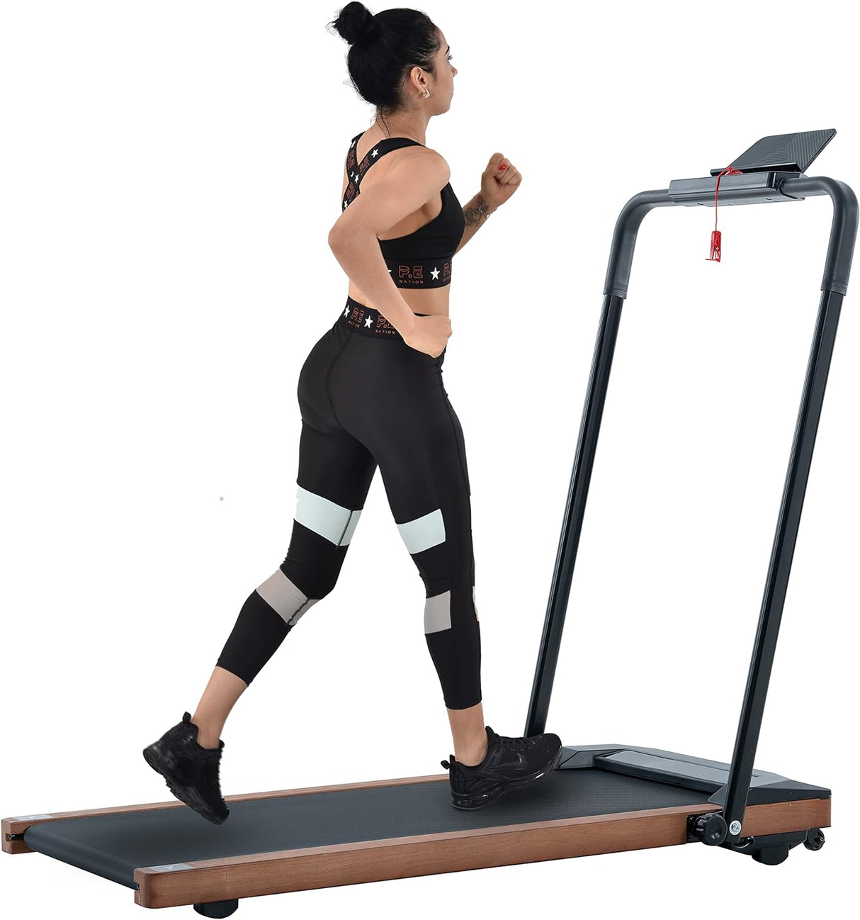 Modern HP-P12ABK Electric Treadmill, Folding Treadmill, LCD Display Screen and mat Holder; Home Office Gym Stand, 2.25HP Electric, Wood Electric Treadmill with Remote Control, Walking Machine