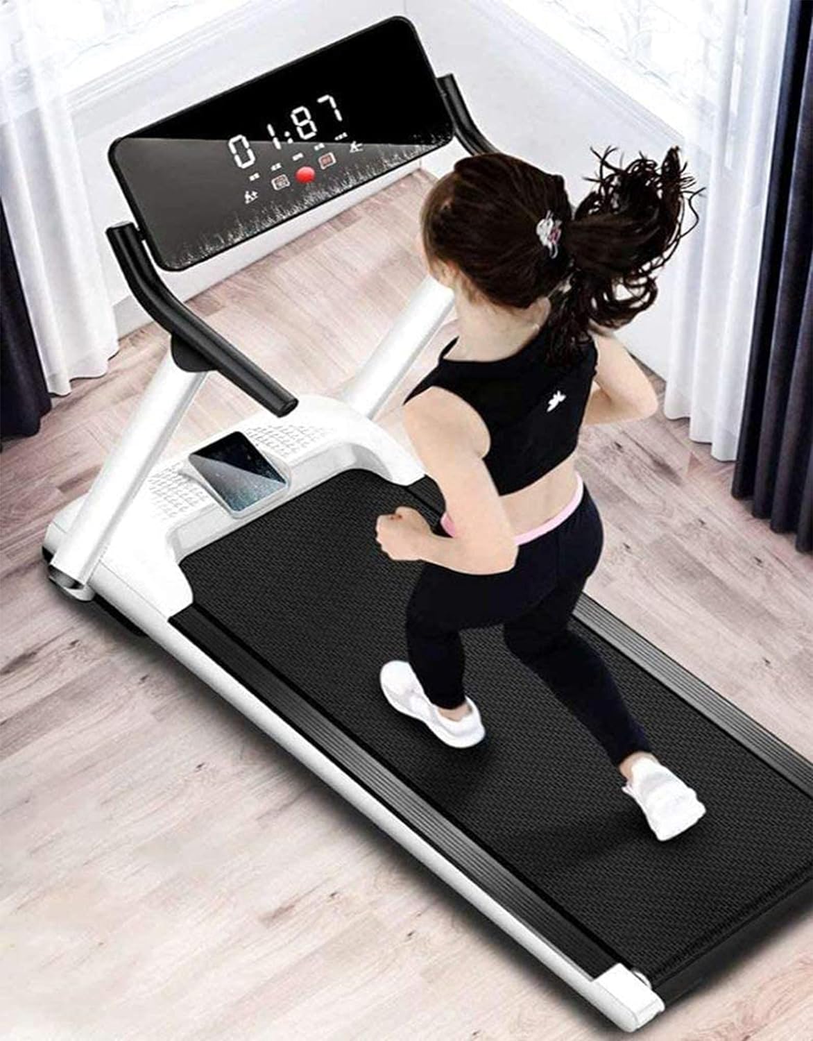 ZYQDRZ Folding Electric Treadmill, Load 200Kg, Multi-Kinetic Energy Silent Treadmill, Remote Control, Fitness Equipment, Very Suitable for Home/Office,White
