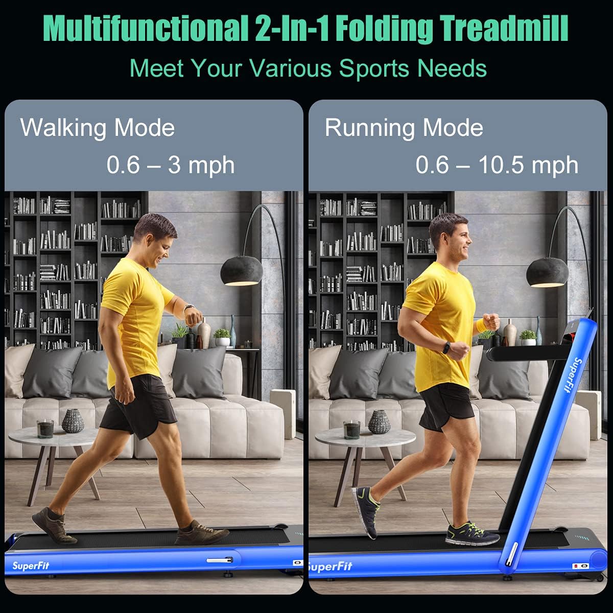GYMAX Under Desk Folding Treadmill, 4.75HP 2 in 1 Running Walking Machine with Heart Rate Control, APP Control, LED Touch Screen and Remote, Luxury Treadmill for Home/Gym