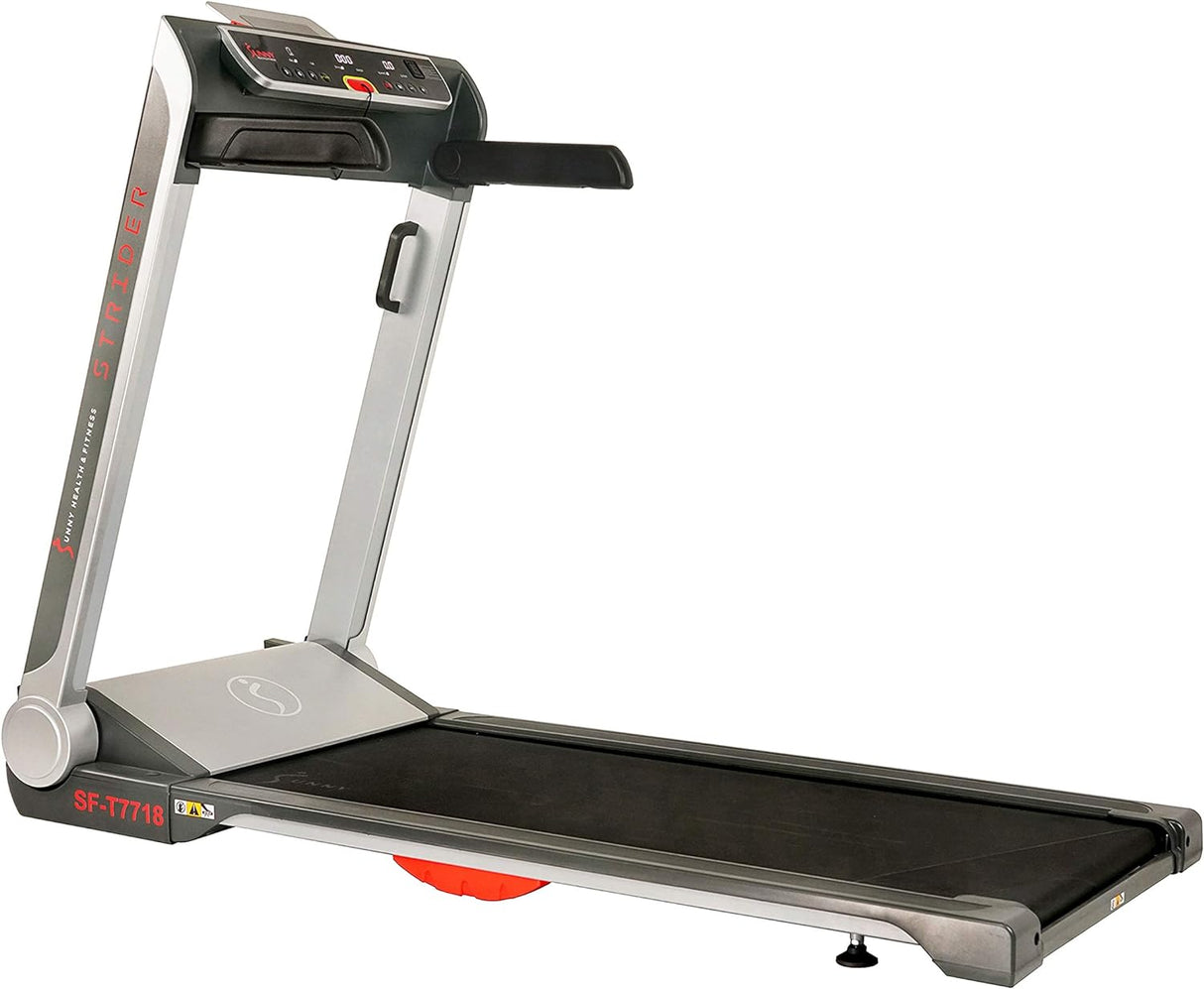 Sunny Health & Fitness Strider Foldable Treadmill, 20-Inch Wide Running Belt, Customizable Workout Programs, Pulse Sensors with Optional Exclusive SunnyFit App and Enhanced Bluetooth Connectivity