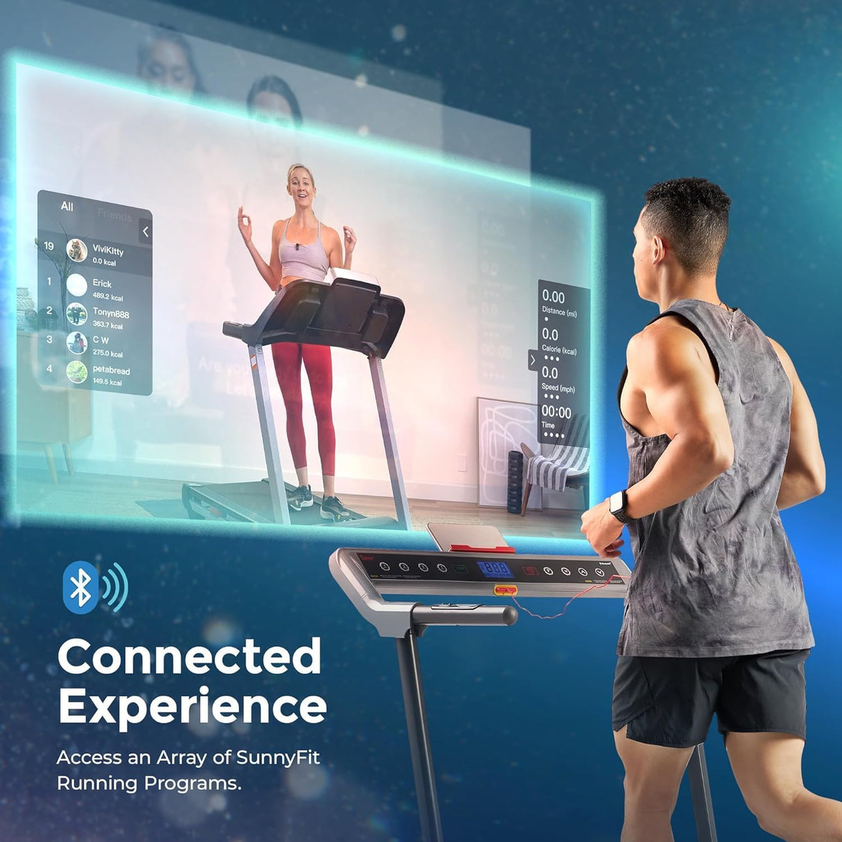 Sunny Health & Fitness Strider Foldable Treadmill, 20-Inch Wide Running Belt, Customizable Workout Programs, Pulse Sensors with Optional Exclusive SunnyFit App and Enhanced Bluetooth Connectivity
