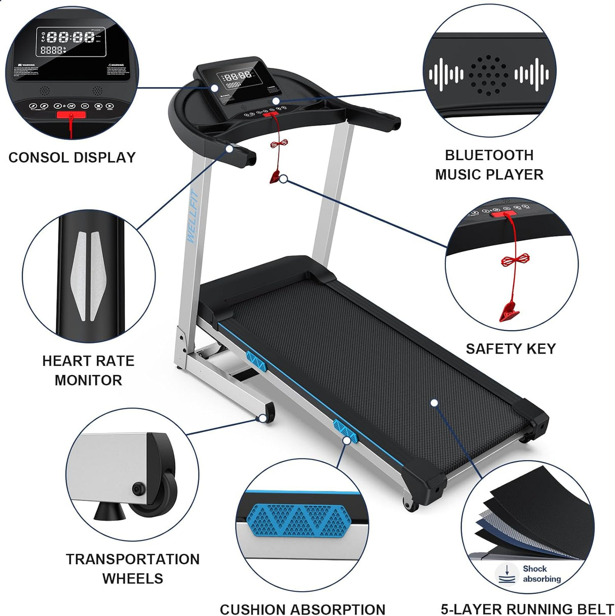 15 Incline Treadmills 350lb Weight Capacity 3.5 HP, Foldable Smart Treadmill Work with ZWIFT KINOMAP WELLFIT, 95% Assembled|Heart Rate Monitor|Music Player|Online Coaching, Upgraded Treadmill for Home