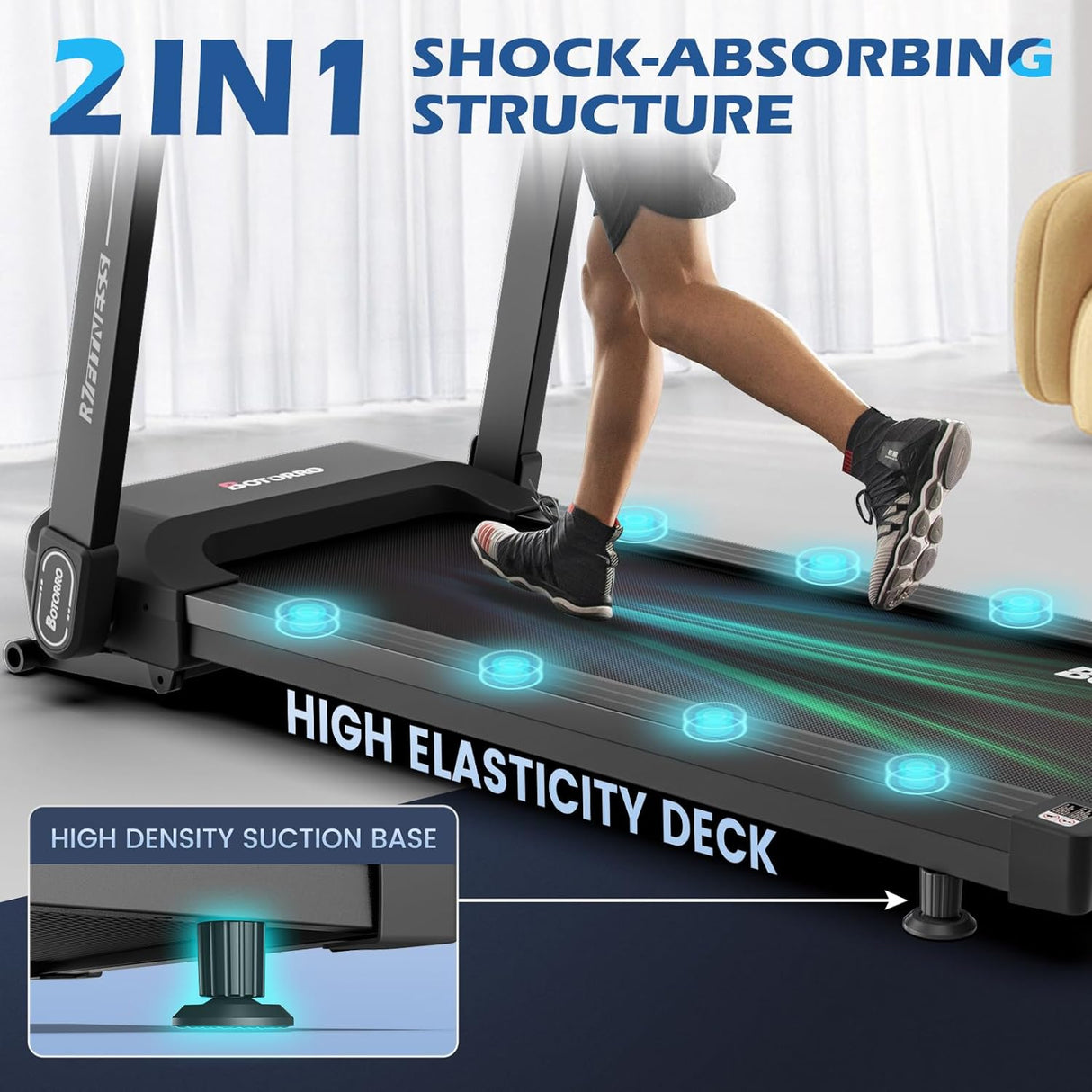 BOTORRO R5 Foldable Treadmill, 265Lbs Load | R7 Treadmill for Home with Incline 18 Levels, 300Lbs Capacity Treadmill, LED Touching Screen with Bluetooth and 18 Programs, 30 Days Free Kinomap
