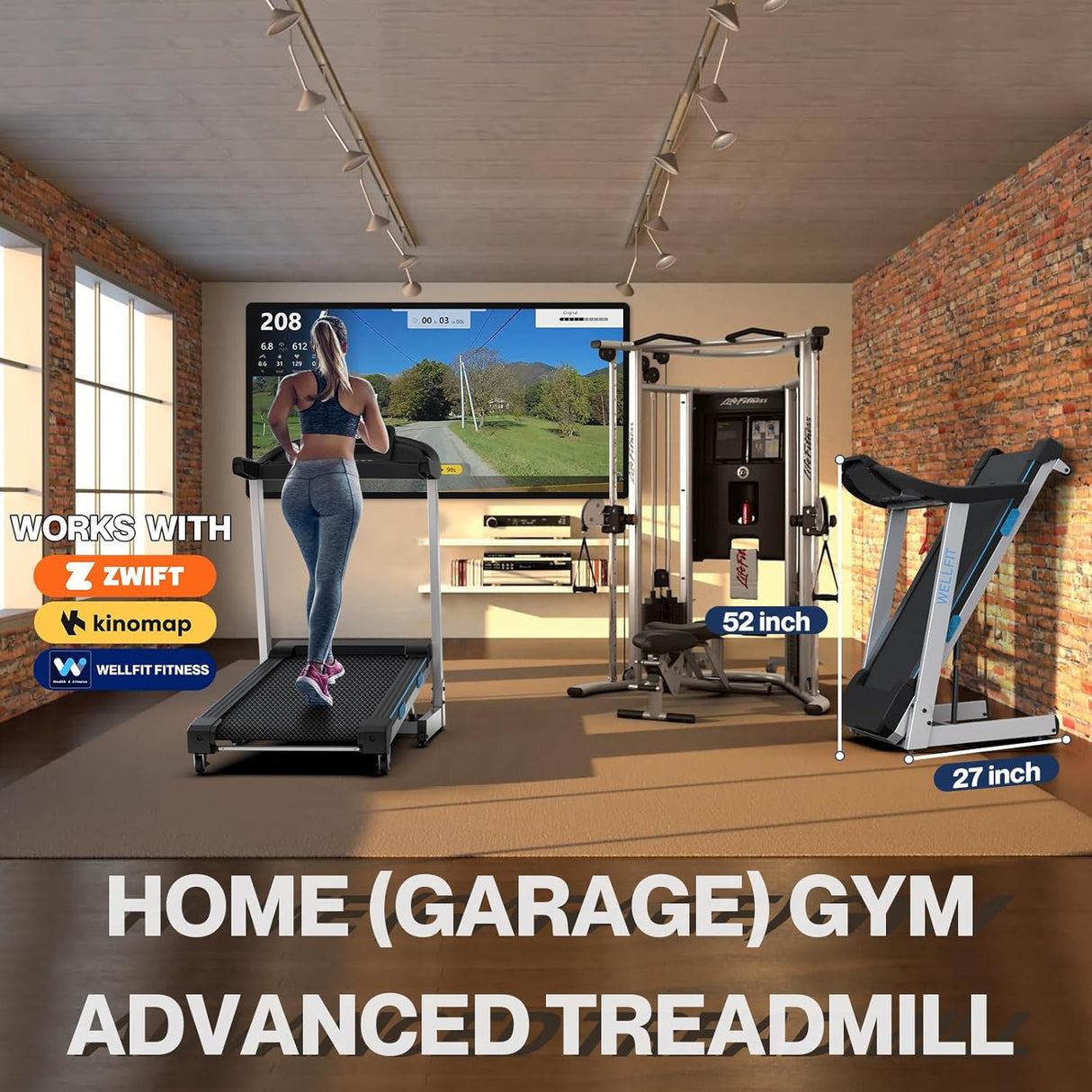 15 Incline Treadmills 350lb Weight Capacity 3.5 HP, Foldable Smart Treadmill Work with ZWIFT KINOMAP WELLFIT, 95% Assembled|Heart Rate Monitor|Music Player|Online Coaching, Upgraded Treadmill for Home