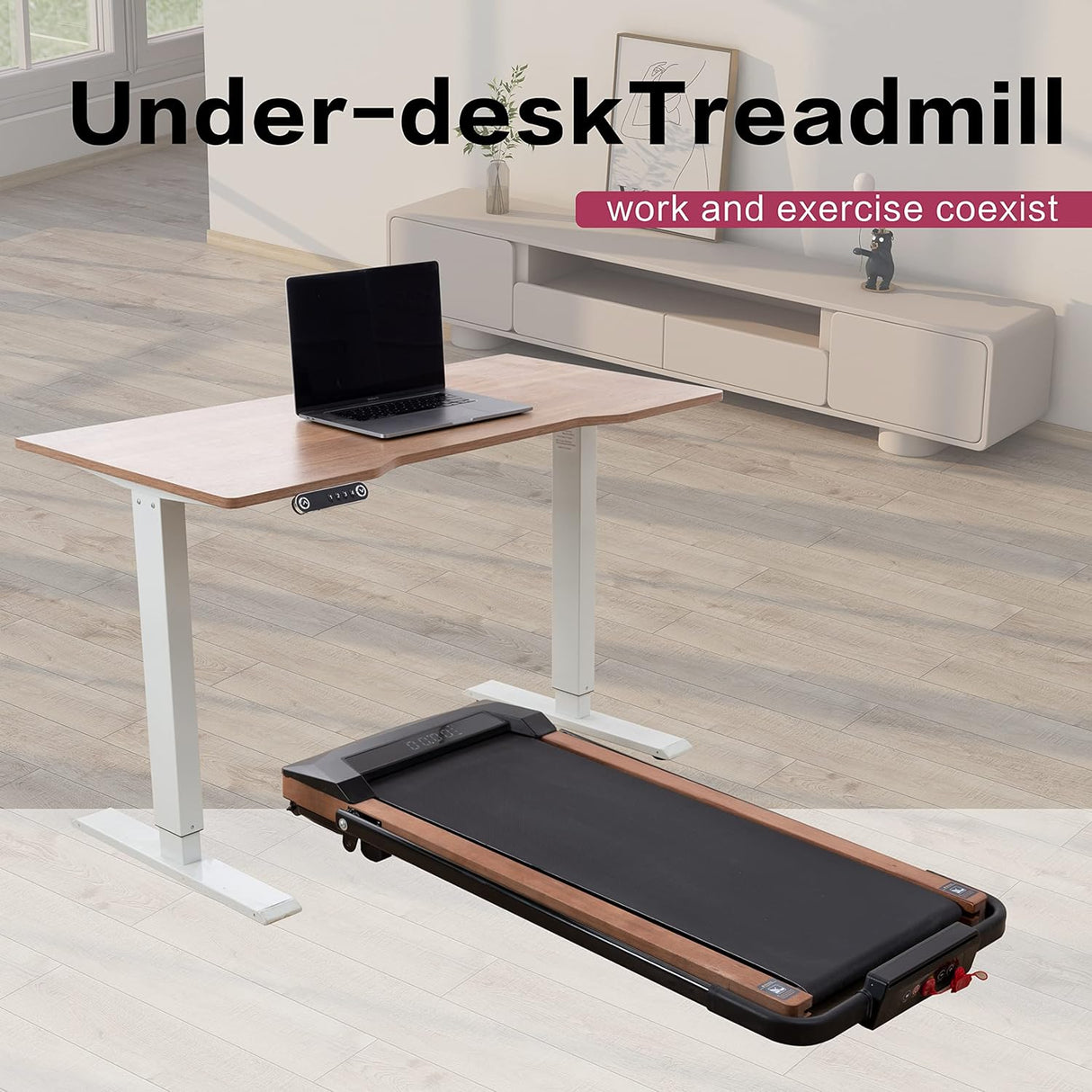 Modern HP-P12ABK Electric Treadmill, Folding Treadmill, LCD Display Screen and mat Holder; Home Office Gym Stand, 2.25HP Electric, Wood Electric Treadmill with Remote Control, Walking Machine