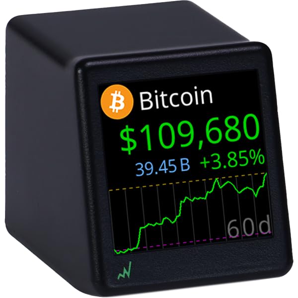 CryptoTicr Bitcoin Ticker - Real-Time Crypto Price Display (1.54" Diagonal) for Top 1,000 Coins Like Bitcoin, Ethereum, Dogecoin, and 997 more. Compact Size, Ideal for Desk or Nightstand. Uses Wi-Fi.