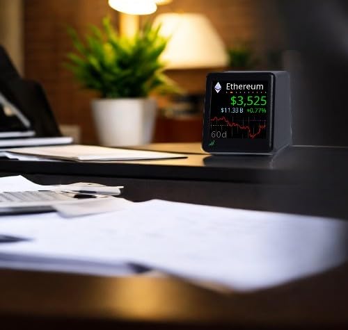 CryptoTicr Bitcoin Ticker - Real-Time Crypto Price Display (1.54" Diagonal) for Top 1,000 Coins Like Bitcoin, Ethereum, Dogecoin, and 997 more. Compact Size, Ideal for Desk or Nightstand. Uses Wi-Fi.