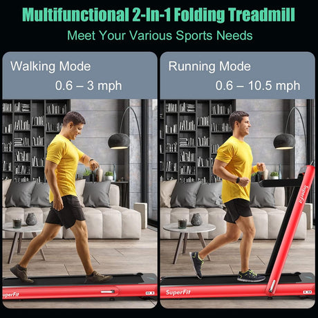 GYMAX Under Desk Folding Treadmill, 4.75HP 2 in 1 Running Walking Machine with Heart Rate Control, APP Control, LED Touch Screen and Remote, Luxury Treadmill for Home/Gym