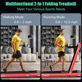 GYMAX Under Desk Folding Treadmill, 4.75HP 2 in 1 Running Walking Machine with Heart Rate Control, APP Control, LED Touch Screen and Remote, Luxury Treadmill for Home/Gym