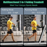 GYMAX Under Desk Folding Treadmill, 4.75HP 2 in 1 Running Walking Machine with Heart Rate Control, APP Control, LED Touch Screen and Remote, Luxury Treadmill for Home/Gym